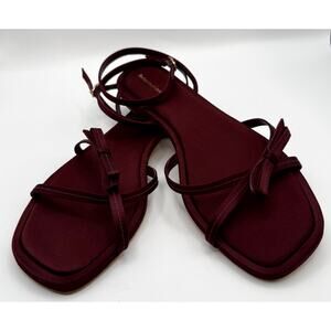 NWOT REFORMATION Erica Flat Bow Sandal, Ruby Satin, size 9